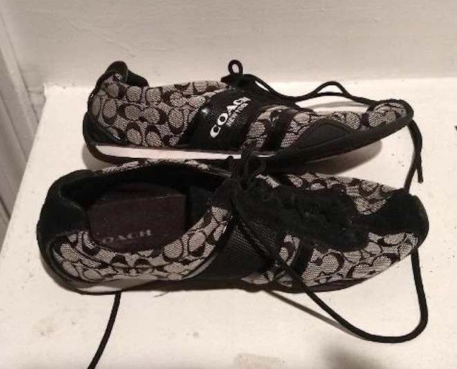 Coach Womens 5B REMONNA Black White Logo Print Lace Up Comfort Shoes Sneakers