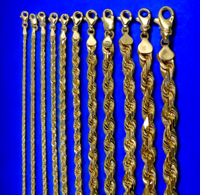 10K Yellow Gold SOLID Rope Necklace Bracelet Chain Diamond Cut 1mm-10mm 7''-30''