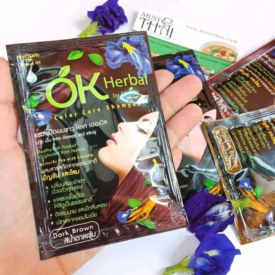 Champú tinte para cabello marrón oscuro 12x30 ml mujeres hombres cobertura de cabello gris sin amoníaco He Foto 3 de 4