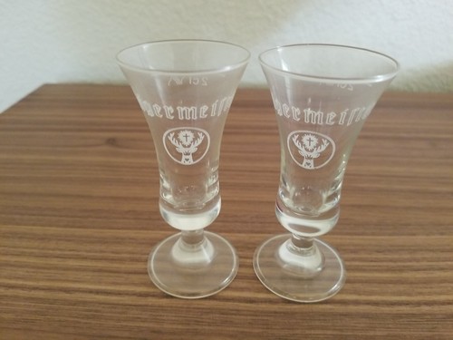 Jagermeister Stemmed Footed Shot Glasses White Stag Logo Barware 2CL lot of 2 - Picture 4 of 4