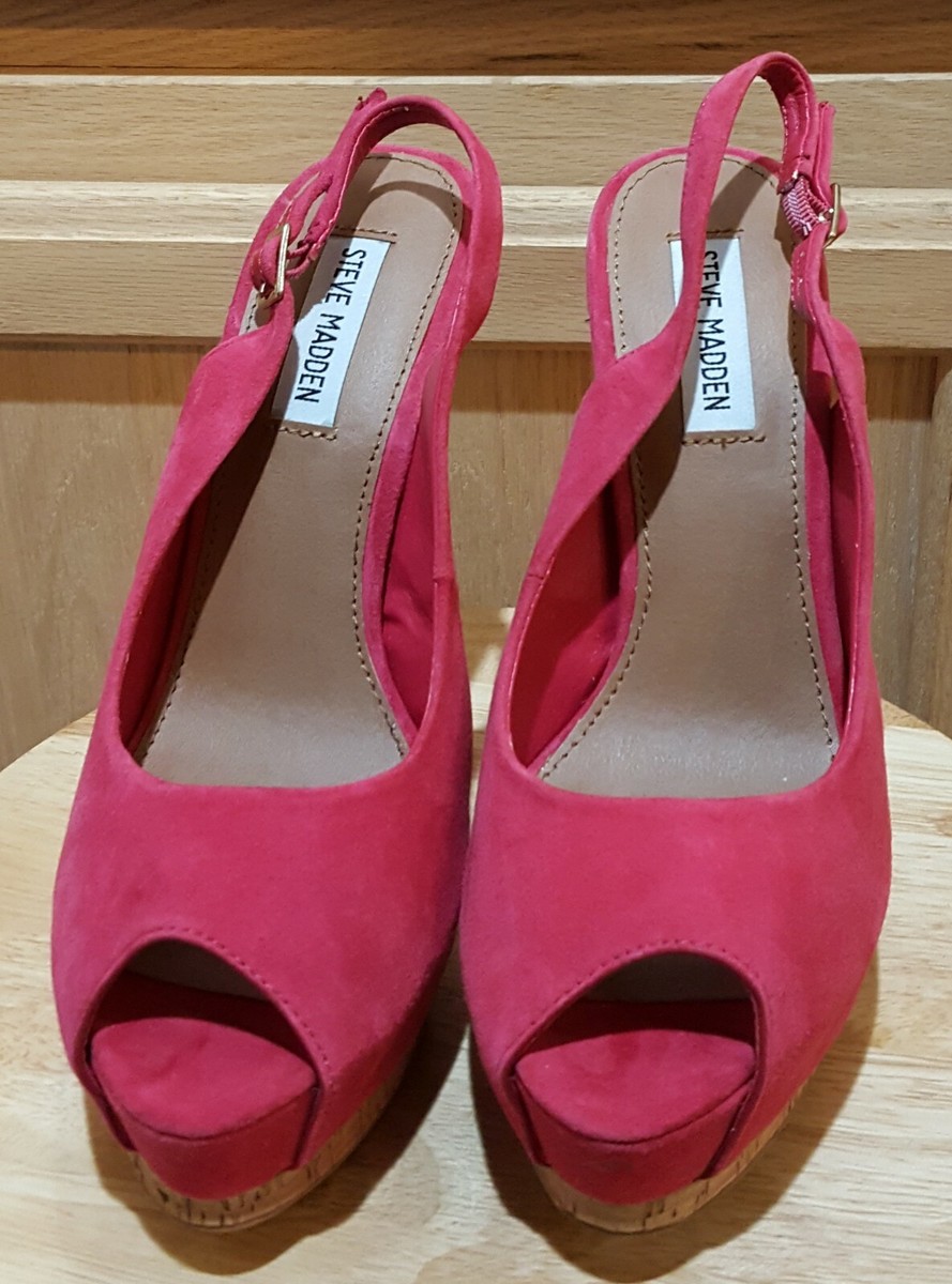 Steve Madden Onassis Hot Pink Nubuck Suede Platform Slings w/Cork