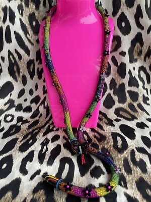 Betsey Johnson Betseyvilla Colorful Seed Bead Filled Mesh Snake Flower Necklace