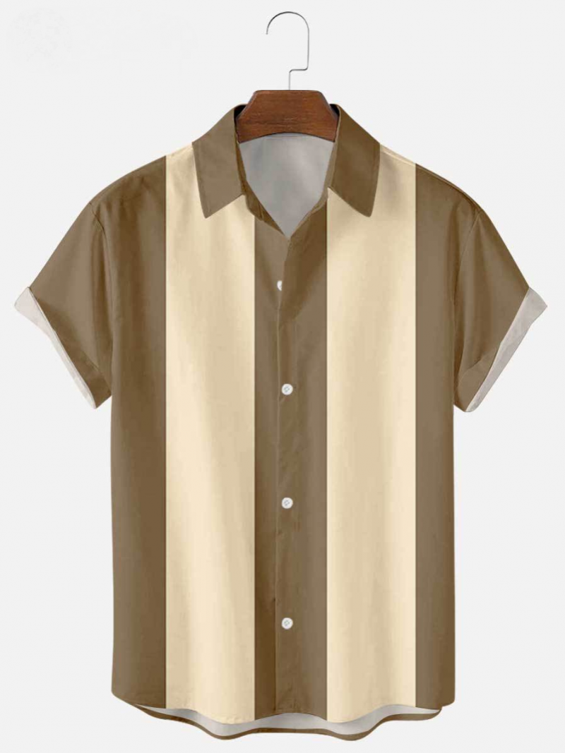 Men's Classic Two Tone Short Sleeve Bowling Casual Dress Shirts Camp ...