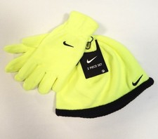 Nike Volt Black Fleece Beanie Fleece Gloves Youth Boy's 8-20 NWT