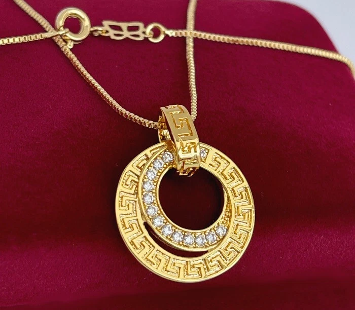 Deluxe Halskette Medallion Anhänger Zirkonia Collier 999er Gold 24K vergoldet - Bild 1 von 4