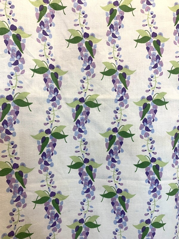 Vintage Mid Century Modern WEST GERMAN 70s Retro Fabric Flower Floral Blue