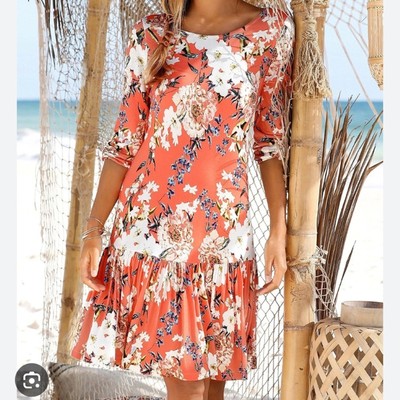 VENUS Lascana dress strappy back colorful floral orange white black genX size 6
