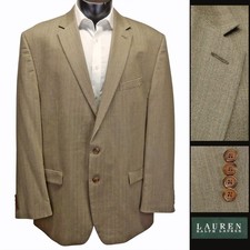 Ralph Lauren Blazer Mens 48L Beige Herringbone Silk Wool Sport Coat Jacket New