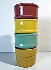 Pastel Ceramic Ice Cream Cone Cups with Base Bowl Set of 4 Retro Kitchenware
