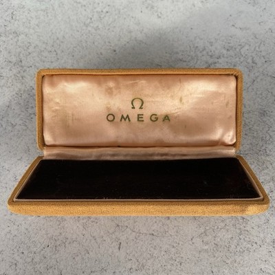 Omega 1950 s Fabric Presentation Watch Box Gold Embossed Mustard Yellow - Rare