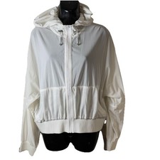 Athleta Women's Medium Hooded Full Zip Lightweight Jacket White Mesh