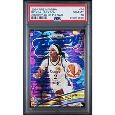 2024 Panini Prizm WNBA #14 Rickea Jackson Groovy Prizms Blue Pulsar PSA 10 #/199