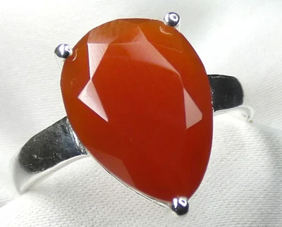 🧡 Karneol Ring 925 Silber Gr. 60 (19,1) Tropfen facettiert Statement UNIKAT 🧡 - Bild 1 von 4