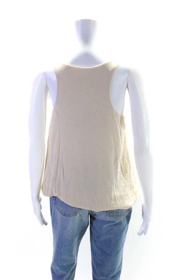 Camiseta sin mangas J Crew para mujer de algodón con cuello redondo forrada de seda adornada con lentejuelas beige talla XS Foto 3 de 4