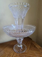 Vintage Two-Tiered Cut Glass Epergne Centerpiece in Diamond Pattern