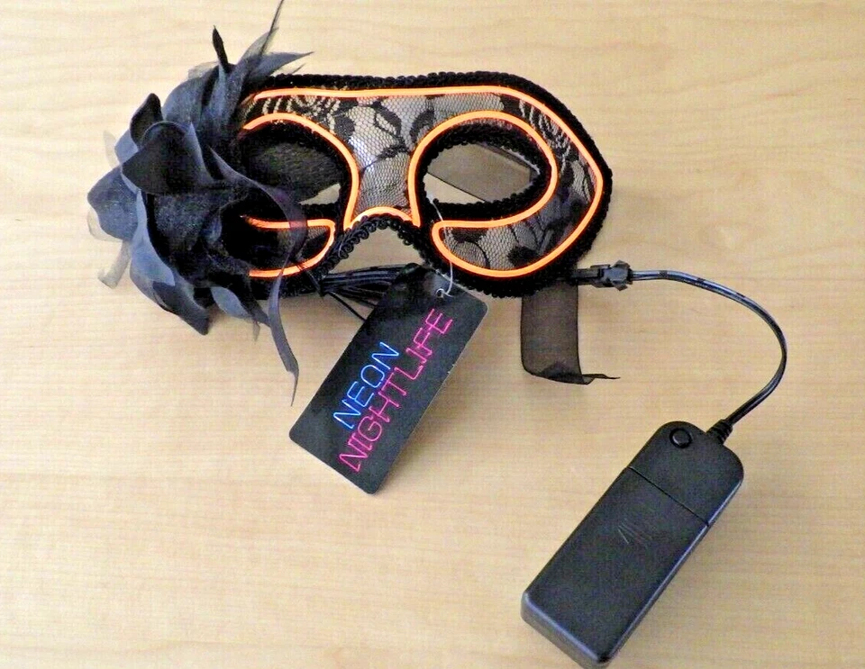 Venetian Eye Masks Masquerade Halloween Set 2 Neon Night Life Glowing Light Up - Image 3 of 4