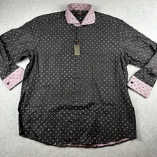 Steven Land Shirt Mens 18.5 36/37 Black Pink Long Sleeve French Cuff Big Tall