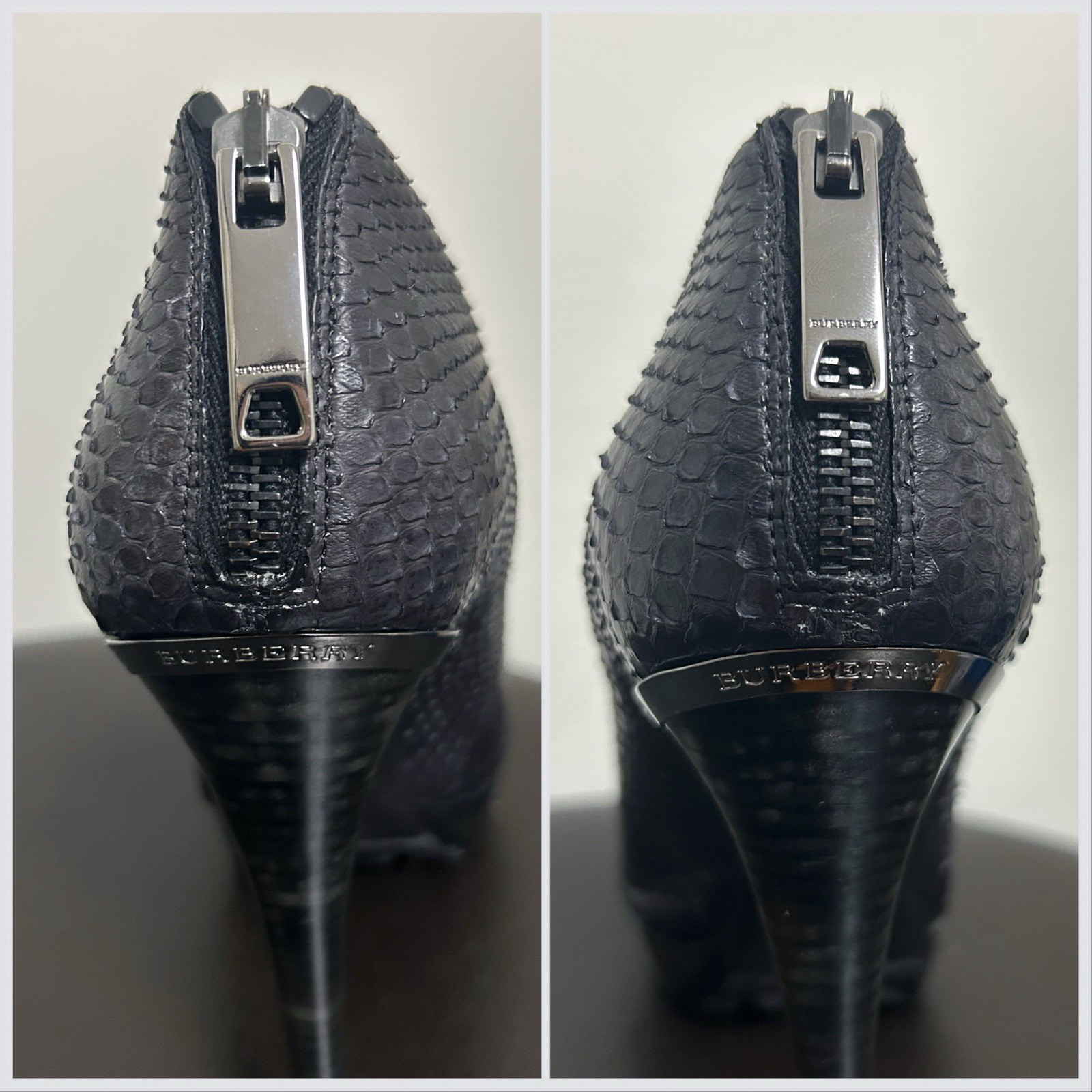 Burberry Black Gray Python Leather Platform Stile… - image 14