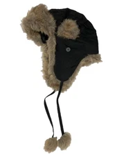 Womens Reversible Black & Brown Faux Fur Aviator Style Trapper Hat
