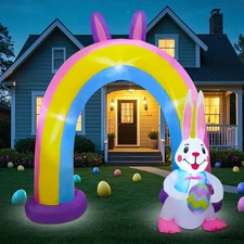 DR.DUDU 6FT Easter Inflatable Bunny Arch Rainbow Eggs Yard Outdoor Decor Spri...