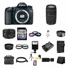 Canon EOS 70D DSLR Camera w/75-300mm  50mm Lenses 32GB Full Kit