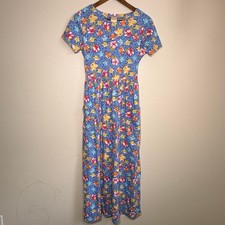 Vtg Bobbie Brooks Summer Fish/Floral Summer Maxi Dress Tie Back Novelty Granny