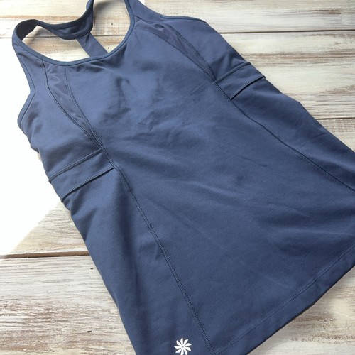 Women’s Blue Athleta bra top white size medium sleeveless t Back Athletic