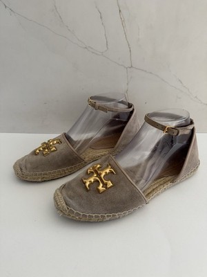 Tory Burch Eleanor Dorsay Logo plaque espadrilles Sz 8.5 Ankle Strap