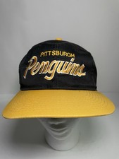 VINTAGE Pittsburgh Penguins Hat Cap Snap Back Black Sports Specialties NHL 90s