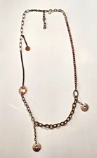 IKITA Mixed Metal Chain Necklace Hammered Disk Stations Minimalist Industrial