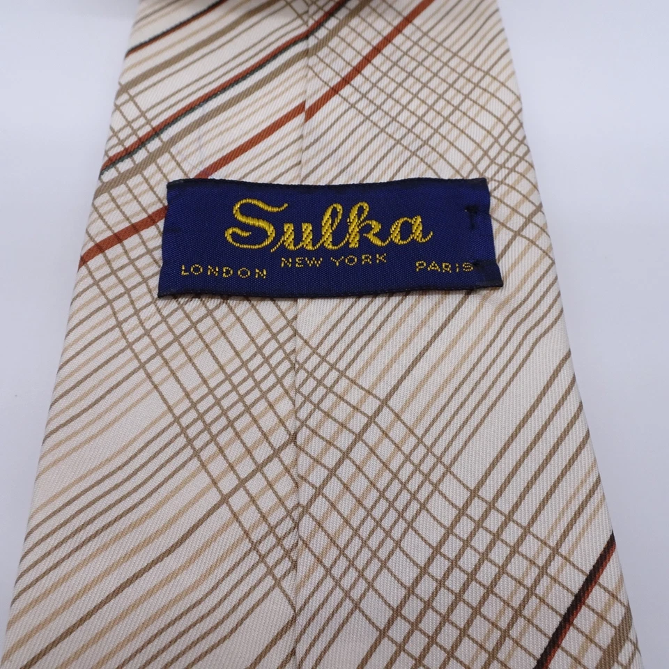 Corbata para hombre Sulka bronceada seda rayas 4,25" x 54" Foto 2 de 4