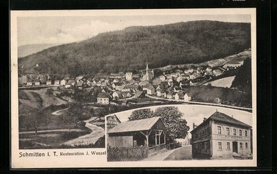 Schmitten i. Taunus, Ansichtskarte, Restaurant J. Wenzel, Ortsansicht 