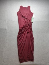 Dj Jaz Women Maxi Dress 18 Burgundy Wrap Ruched Front V Neck Back Zip Slit Party