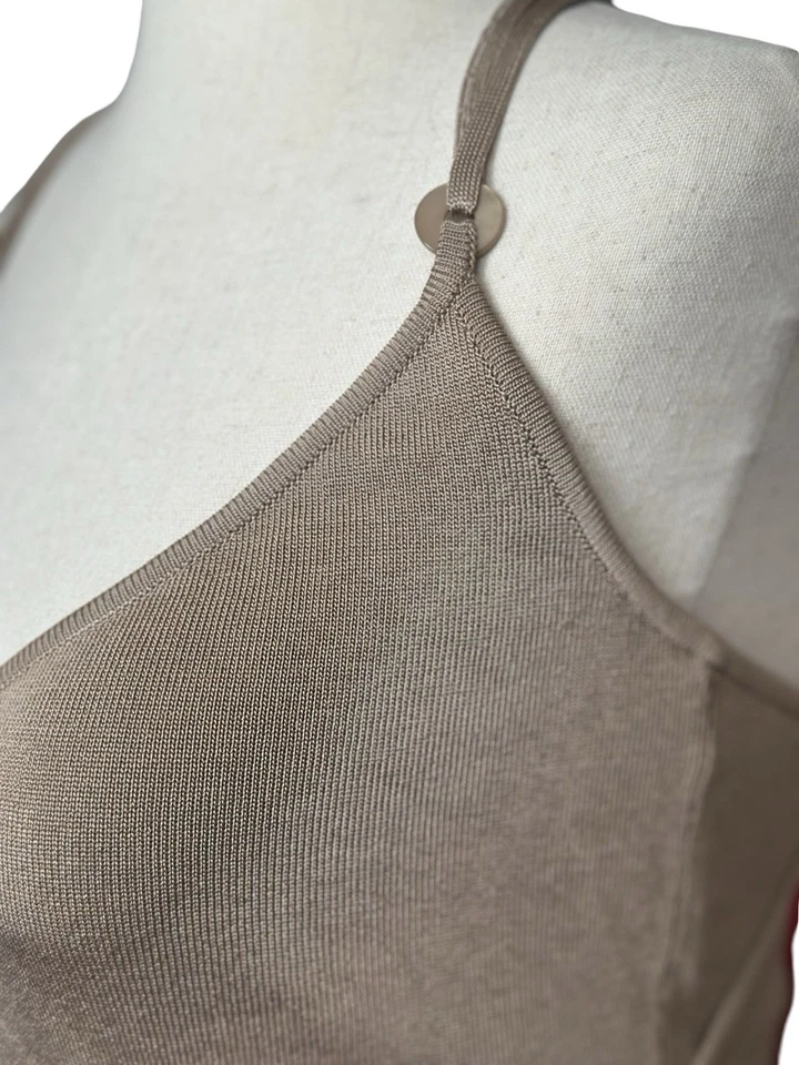 Camisola Tejida Dana Buchman De Colección Y2K Muestra Talla 6 Correas de Espagueti Taupe Neutro Foto 3 de 4