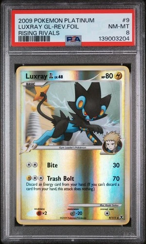 2009 POKEMON PLATINUM RISING RIVALS #9 LUXRAY GL-REVERSE FOIL PSA 8
