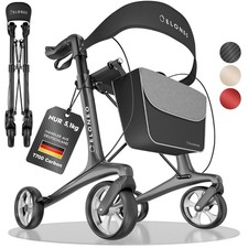 ELONEO Carbon Rollator faltbar ultraleicht 5,1 kg Sitz Tasche Senioren Gehhilfe