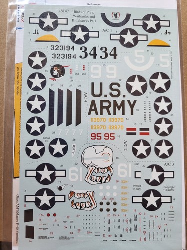 Eagle Strike 1/48th BIRDS OF PREY, WARHAWKS & KITTYHAWKS Pt. 1 Decal 48147 - Picture 3 of 3
