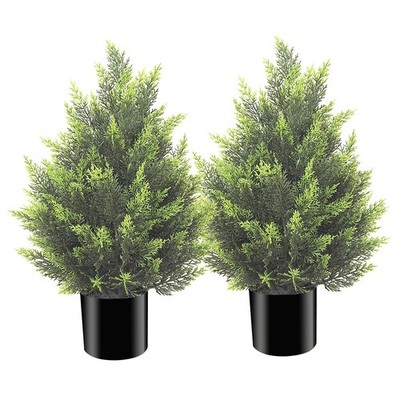 2 Pack 60 cm Artificial Cypress Tree  Potted Shrub Indoor and Outdoor Yard Decor