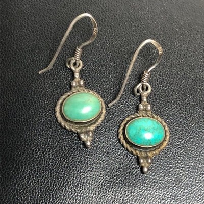 9510  Vintage Sterling Silver 925 5* 5 star Turquoise Dangle Earrings   1.25''