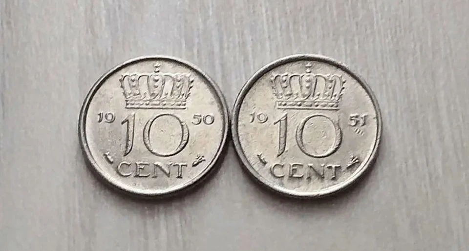 Vintage Netherlands 1950s 10 Cent Coin Set Collectible Two Pieces - Image 2 of 2