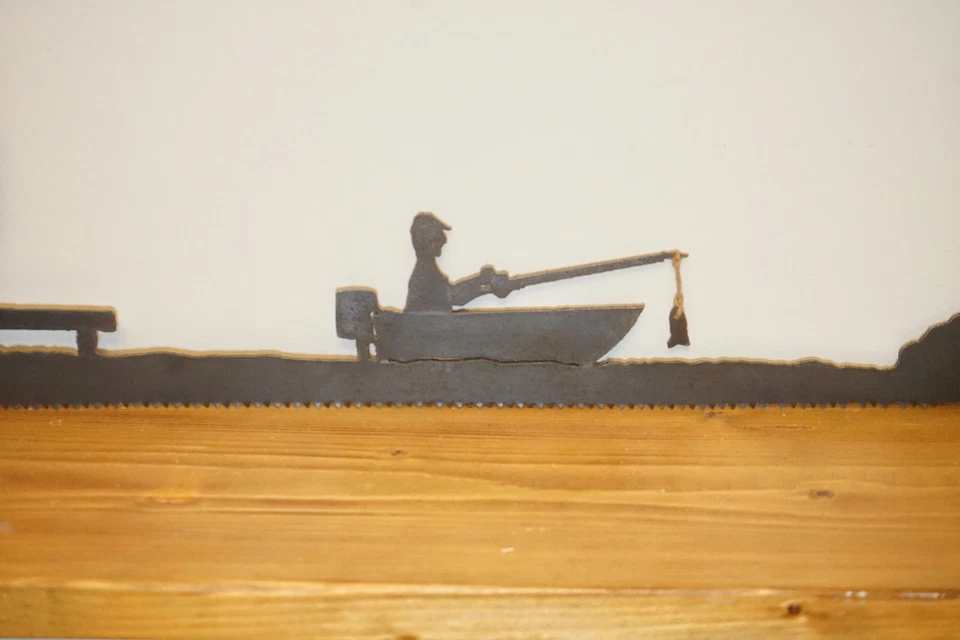 Man Fishing On A Boat Angler Rod Lake Saw Wood Hobby Fly Rope Fishwrman - Image 2 of 3