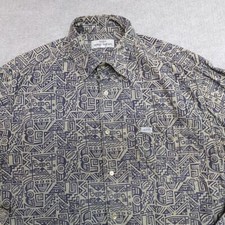 Guess Shirt Large Green Beige Geometric Southwestern Print All Over Made in USA
