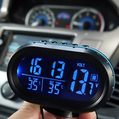 3 In 1 12V Dual Portable Temperature Gauge LED Digital Screen Display Car Clock
