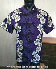 HILO HATTIE Barkcloth Purple S/S Button Up Shirt Made in Hawaii Men  s M