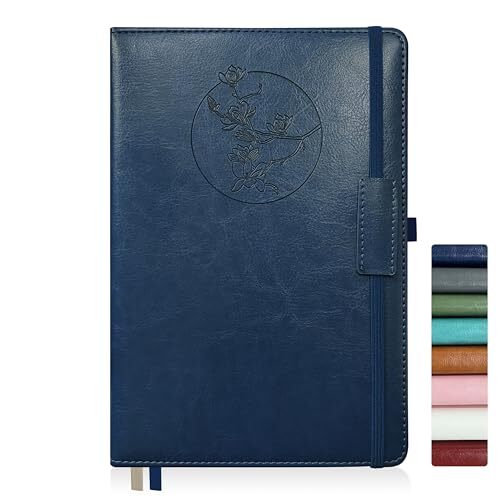 Notebook Journal for Women Men,256 Pages A5 Hardcover Leather Blue Magnolia