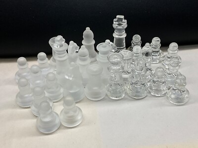 Chess Pieces 2 3/8  King Set Clear Frosted Glass Replacement YOU CHOOSE PIECE