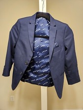DKNY Mini Check Print Skinny Fit Navy Blue Blazer Suit Jacket Kids Size 8