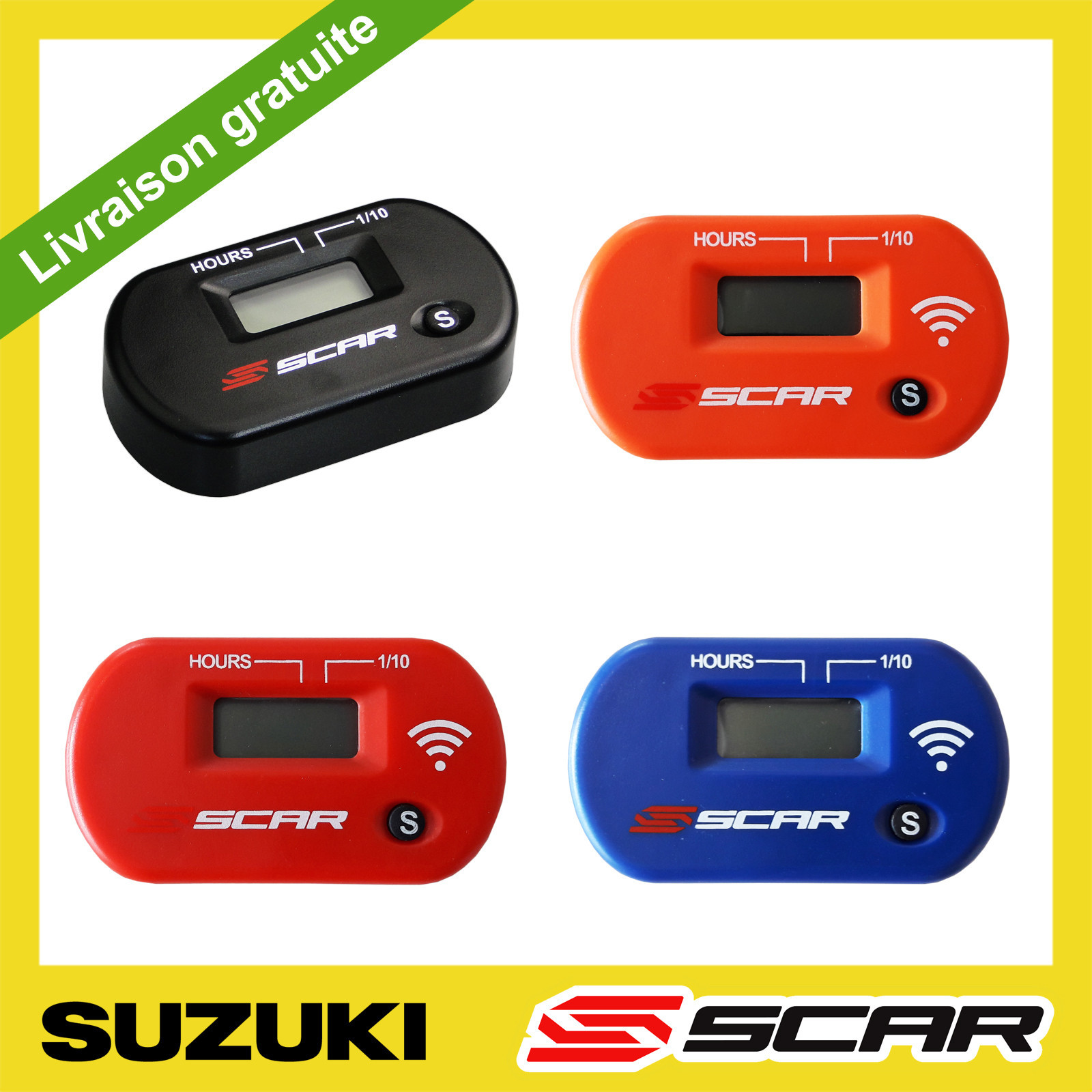 Compteur d'heures vibration sans fil Scar étanche pour Suzuki RMZ 250 et 450