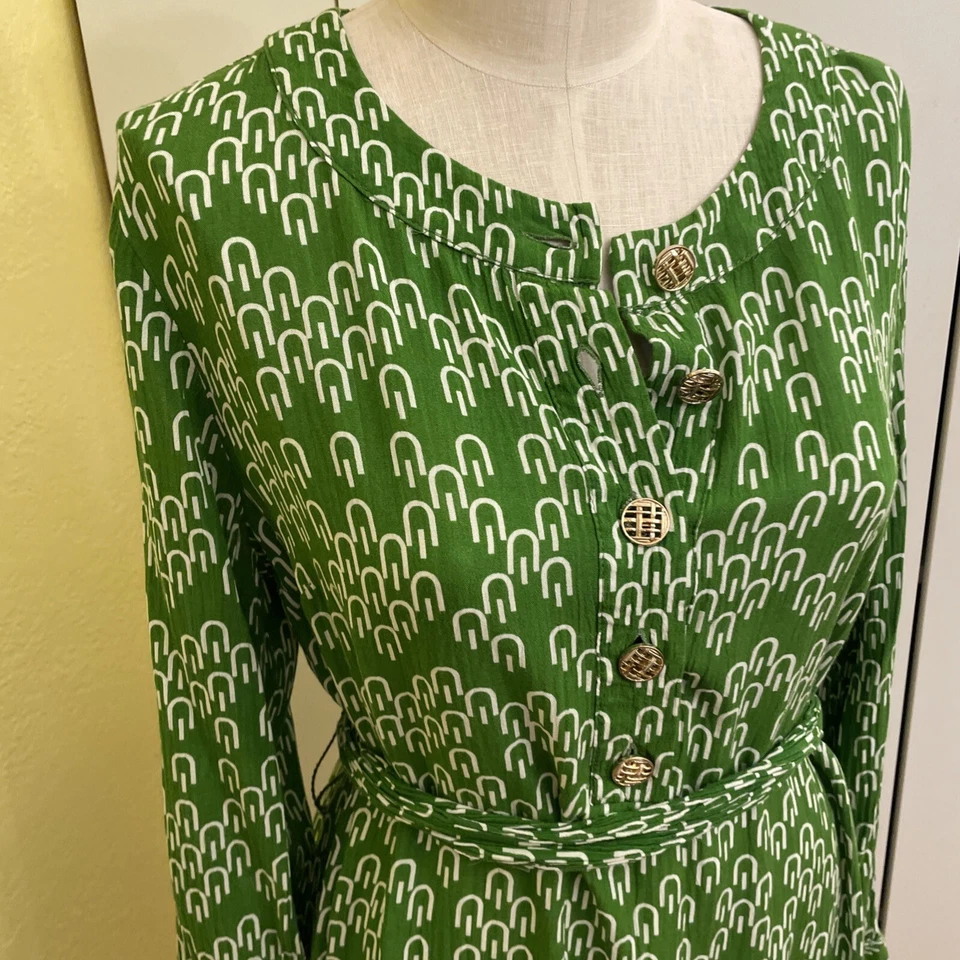 Vestido Jaclyn Smith Verde Años 70’s Vibe Mangas Largas Cinturón, Talla XL Z60 Foto 2 de 4