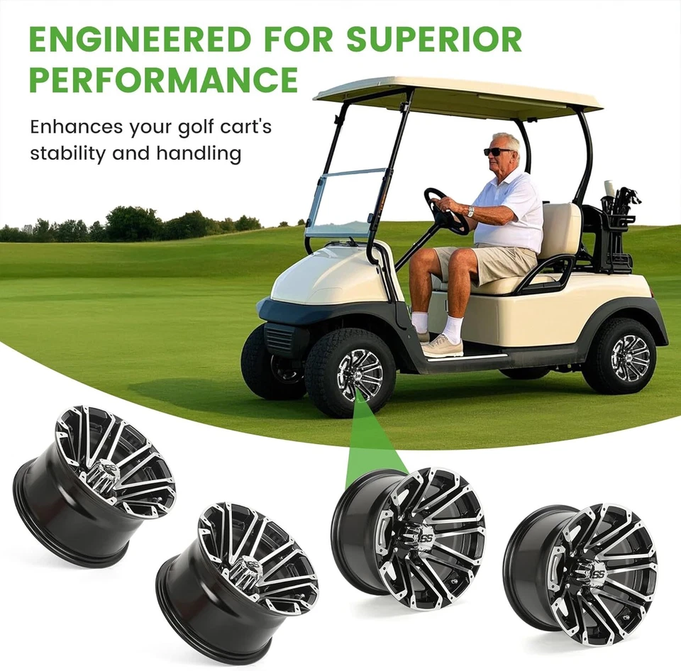 12 Inch Aluminum Golf Cart Wheel & SS Center Caps for Yamaha EZGO Club Car 12X7 - Image 4 of 4
